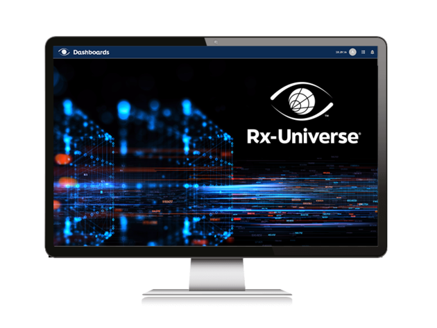 Computer monitor displaying the Re-Universe logo with digital network graphics in the background.