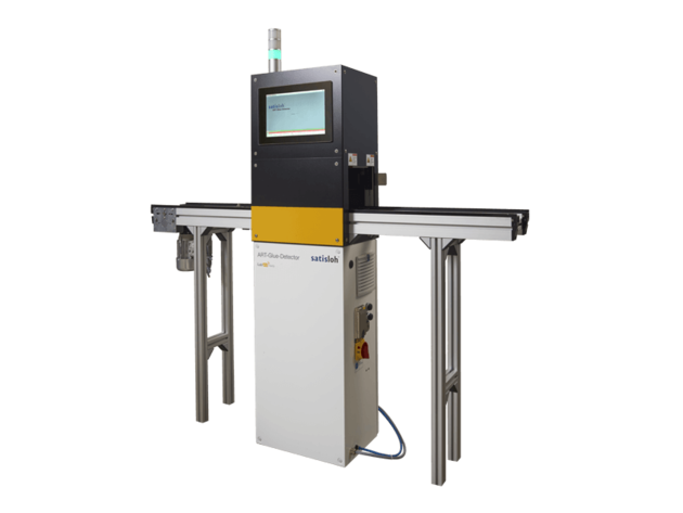 Automated inspection or manufacturing machine with integrated monitor and side conveyor belts