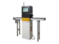 Automated inspection or manufacturing machine with integrated monitor and side conveyor belts
