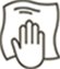 Icon of a hand wiping a surface with a cloth.