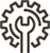 Icon of a wrench inside a gear, symbolizing settings or maintenance.