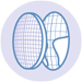 Icon illustration of two lenses with grid lines, one showing a curved internal surface.