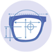 Icon illustration of eyeglass lenses with measurement markings, representing optical fitting or precision adjustment.