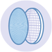 Icon illustration of two overlapping lenses, one textured and one with a grid pattern, symbolizing lens structure or optical design.